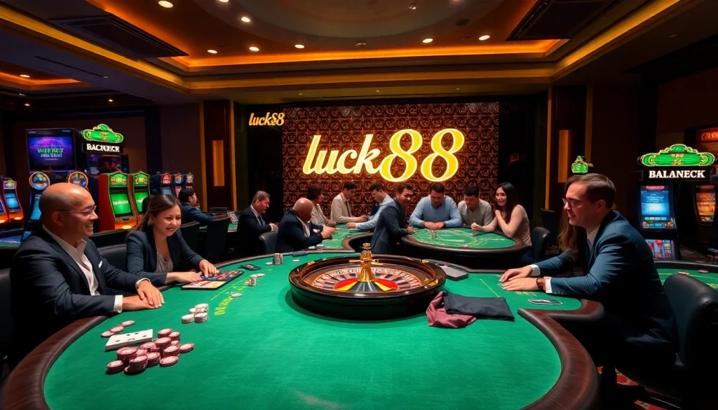Experience the thrill of luck88 with vibrant casino tables, eager players, and high-stakes excitement.