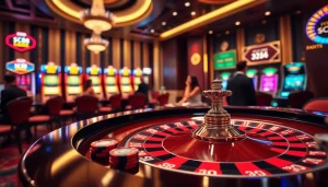 Exciting casino scene with SC88 logo on a roulette table surrounded by vibrant gambling elements.