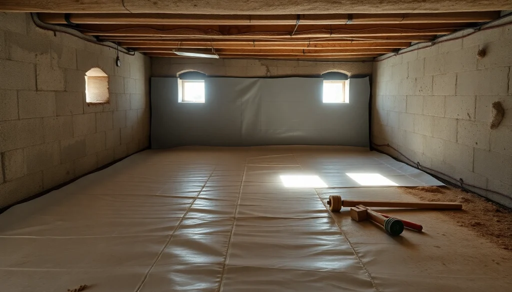 See a vapor barrier installation in a crawlspace, emphasizing clean coverage and protection against moisture.