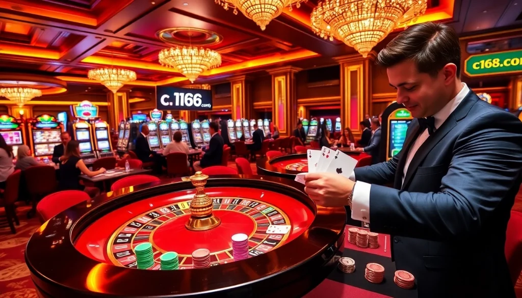 Experience the excitement of c168.company with vibrant casino games, roulette tables, and eager players.