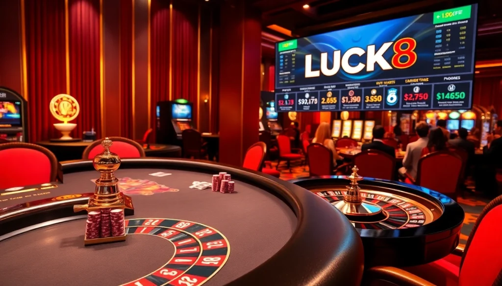 LUCK8 casino scene showcasing poker, roulette, and engaging gambling experiences live.