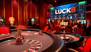 LUCK8 casino scene showcasing poker, roulette, and engaging gambling experiences live.