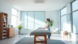 Physiotherapy session showcasing personalized care in a calming clinic environment.