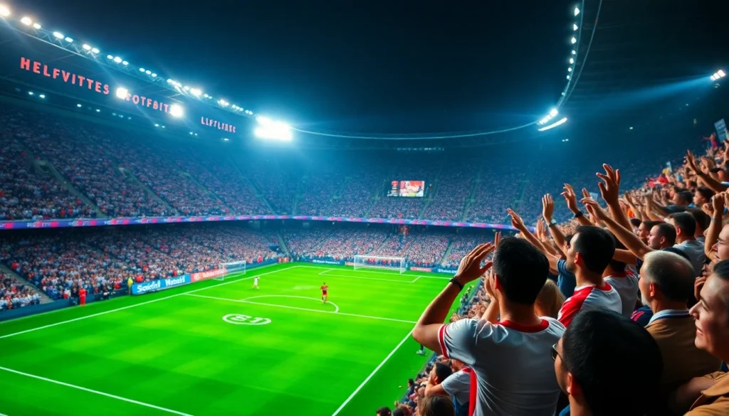 Experience the excitement of a live football match as fans cheer passionately, celebrating the action like on https://socolive.com.co/.