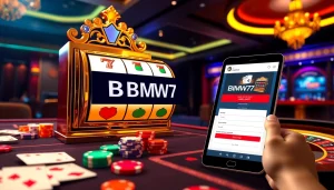 Bmw777 Daftar registration interface on a luxurious slot machine scene with casino elements.