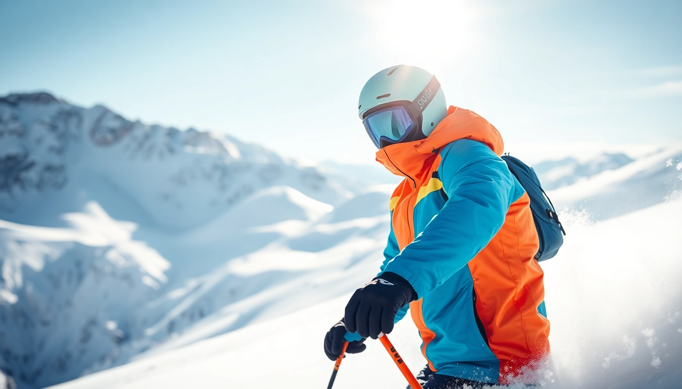 Skier showcasing insulated mid layers on a snowy mountain slope.
