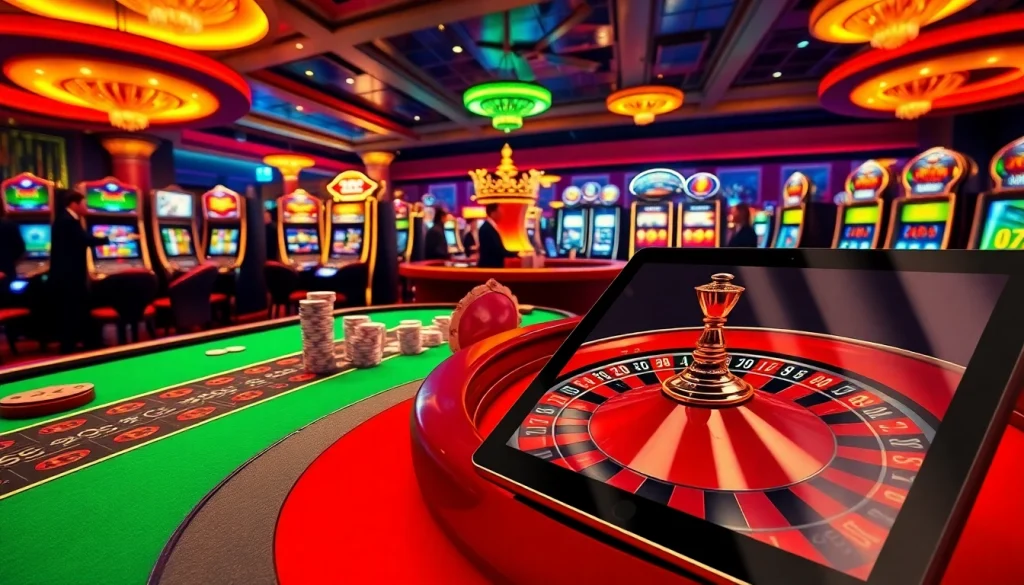 Des joueurs s'engagent à une table de roulette dans un environnement de casino luxueux, incarnant le casino en ligne argent réel France.