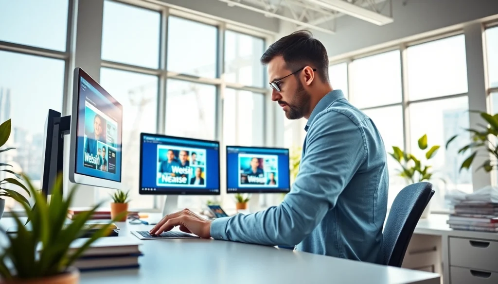 Showcasing website design essex through vibrant digital screens in a modern workspace.