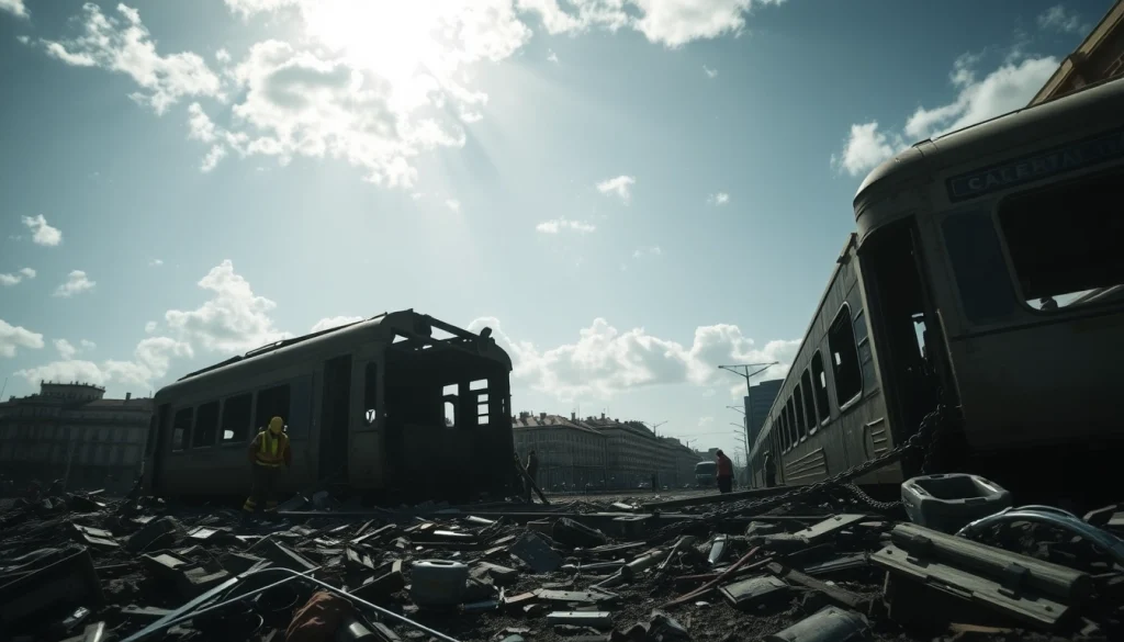 First responders attend to the spain train crash site amidst debris and wreckage.