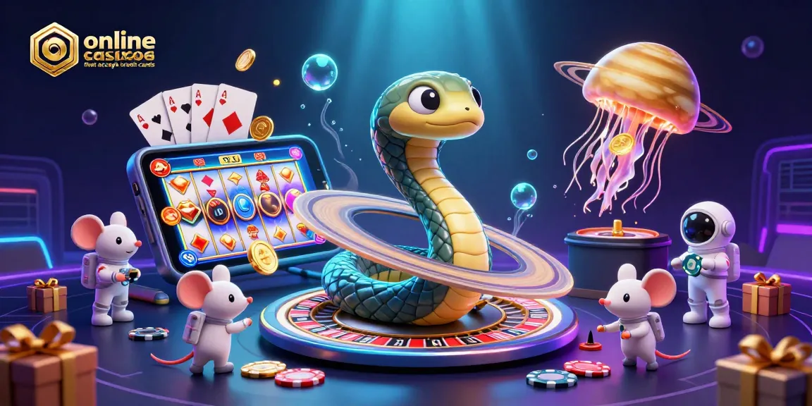 Engaging scene with astronaut mice betting at online casinos that accept credit cards, featuring colorful slot games and roulette wheels.