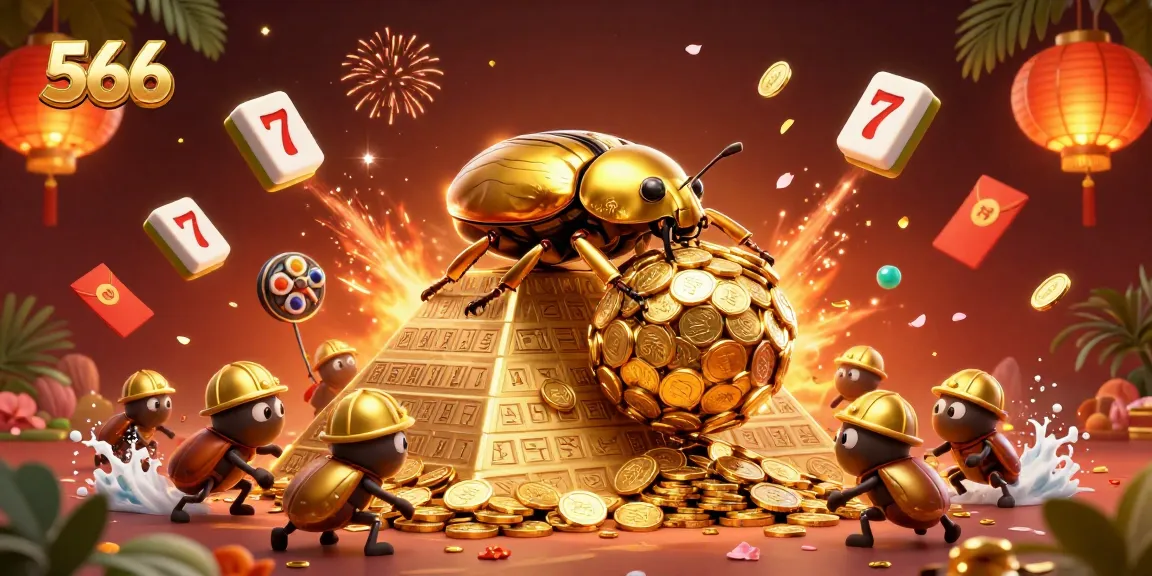 Engage in thrilling gameplay at 566, depicted with vibrant golden characters and casino symbols.