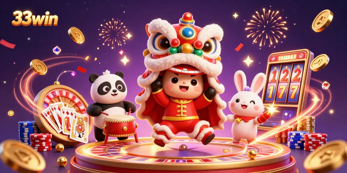 Experience thrilling gaming at 33win with exciting visuals of a festive casino atmosphere.