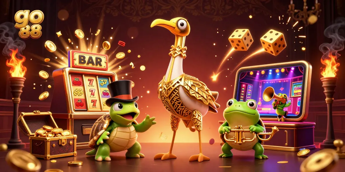 Experience the excitement of go 88 with a lively 3D casino scene featuring colorful game elements.