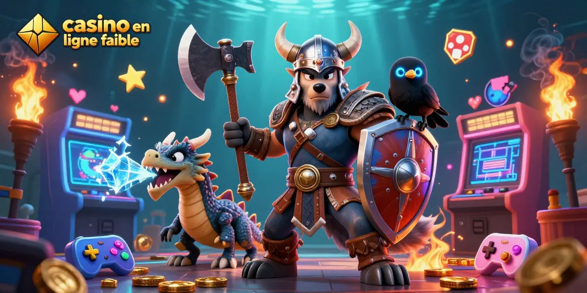 Gagnez au casino en ligne fiable avec des illustrations de guerriers et de dragons.